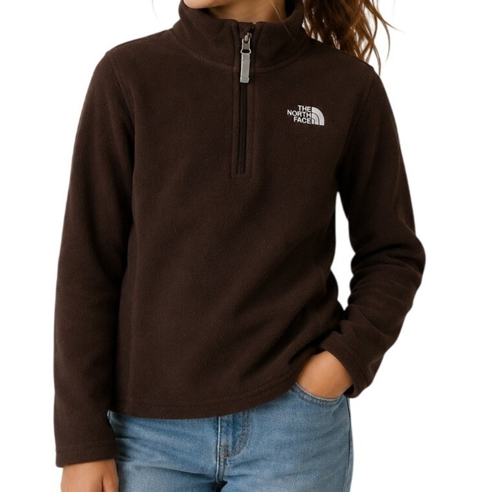The North Face Brown Quarter Zip Fleece Pullover Sweater Girl's S 7/8